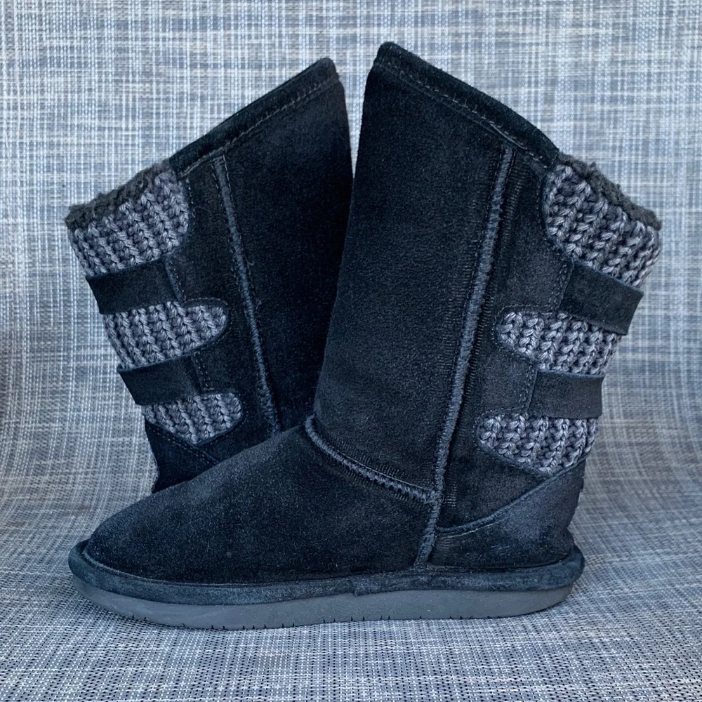 BearPaw Boshie Black Suede Cozy Winter Boots Girls size 1
